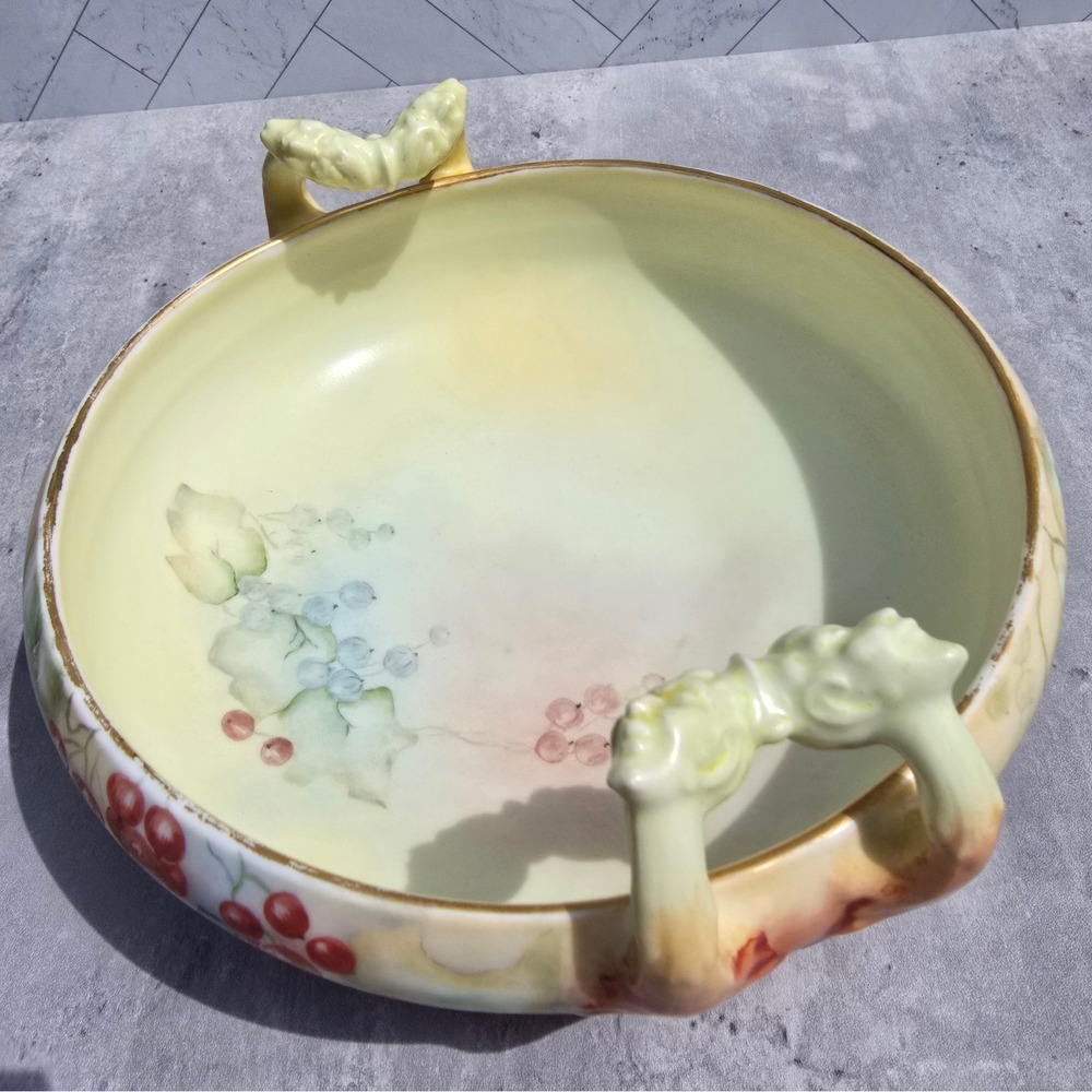 Antique Nippon Style Hand Painted Porcelain Centerpiece Bowl Branch Handles - Picture 5 of 12